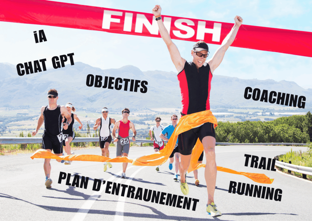 Coureur heureux sur la ligne d'arrivée d'une course.